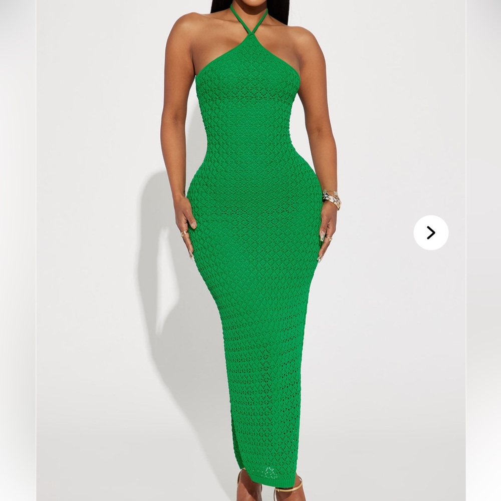 Fashion Nova Green Halter Knit Maxi Dress